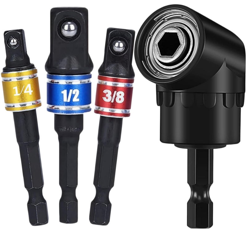 HoooWooo Impact Grade Driver Sockets Adapter Extension Set Drill Bit 3Pcs 1/4 3/8 1/2" Universal Socket Adapter Set and Right Angle Drill 105 Degree Right Angle Screwdriver Set Drill Hex Bit Socket Adapter - Image 1